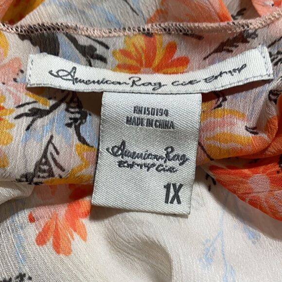 American Rag Chiffon Geranium Floral Cold Shoulder Open Front Kimono Cover Up 1X - Picture 10 of 11